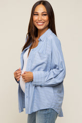 Blue Striped Oversized Maternity Blouse