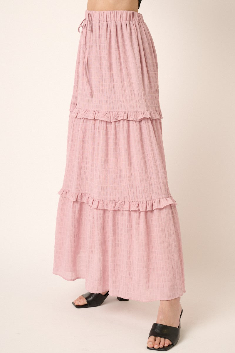 Dusty Pink Texture Ruffle Detail Maxi Skirt