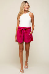 Burgundy Velvet Sash Tie Maternity Shorts