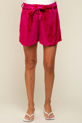 Burgundy Velvet Sash Tie Maternity Shorts