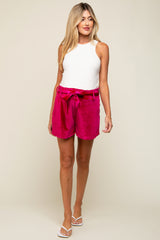 Burgundy Velvet Sash Tie Maternity Shorts