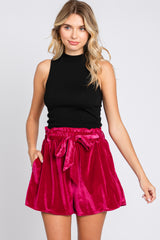 Burgundy Velvet Sash Tie Maternity Shorts