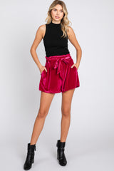 Burgundy Velvet Sash Tie Shorts