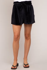 Black Velvet Sash Tie Maternity Shorts