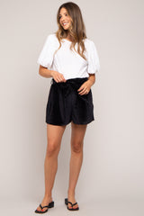 Black Velvet Sash Tie Maternity Shorts