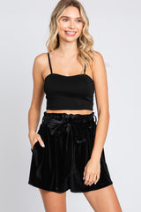 Black Velvet Sash Tie Maternity Shorts