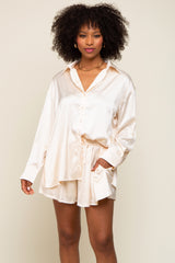 Cream Satin Button Down Short Sleep Set