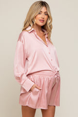 Mauve Satin Button Down Maternity Short Sleep Set