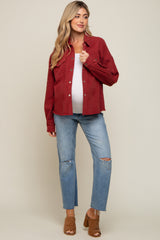 Rust Floral Embroidered Maternity Shirt Jacket