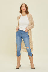 Beige Crochet Fringe Hem Maternity Cardigan