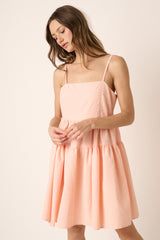 Peach Coral Texture Babydoll Tank Dress