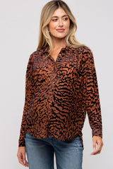 Camel Animal Burnout Maternity Button Up Top