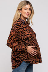 Camel Animal Burnout Maternity Button Up Top