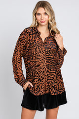 Camel Animal Burnout Maternity Button Up Top