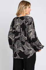 Black Floral V-Neck Long Sleeve Blouse