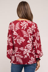 Burgundy Floral V-Neck Long Sleeve Maternity Blouse