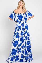 White Floral Off Shoulder Flounce Maternity Maxi Dress