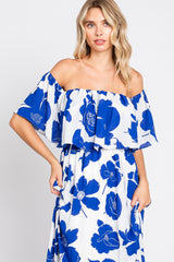 White Floral Off Shoulder Flounce Maxi Dress