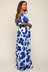 White Floral Off Shoulder Flounce Maternity Maxi Dress