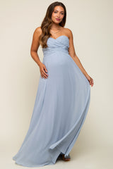 Light Blue Sweetheart Convertible Chiffon Maternity Gown