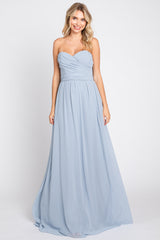 Light Blue Sweetheart Convertible Chiffon Maternity Gown