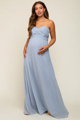 Light Blue Sweetheart Convertible Chiffon Maternity Gown