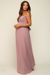 Mauve Sweetheart Convertible Chiffon Maternity Gown