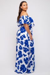 White Floral Off Shoulder Plus Maxi Dress