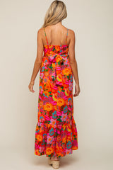 Orange Floral Back Tie Maternity Maxi Dress