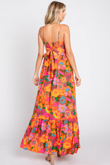 Orange Floral Back Tie Maxi Dress