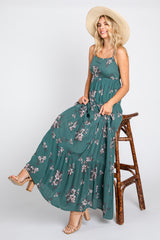 Teal Ditsy Floral Tiered Maxi Dress