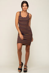 Multicolor Striped Rib Knit Dress