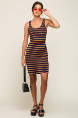 Multicolor Striped Rib Knit Dress