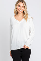 Ivory Ribbed V-Neck Long Sleeve Maternity Top