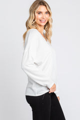 Ivory Ribbed V-Neck Long Sleeve Top