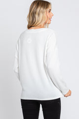 Ivory Ribbed V-Neck Long Sleeve Top