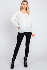 Ivory Ribbed V-Neck Long Sleeve Top