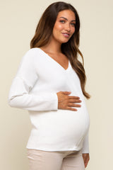 Ivory Ribbed V-Neck Long Sleeve Maternity Top