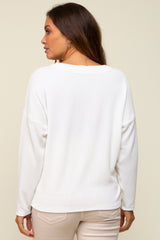 Ivory Ribbed V-Neck Long Sleeve Maternity Top