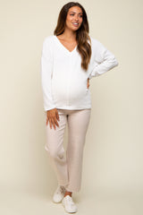 Ivory Ribbed V-Neck Long Sleeve Maternity Top