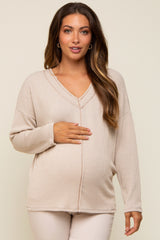 Taupe Ribbed V-Neck Long Sleeve Maternity Top