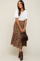 Brown Floral Smocked Maternity Midi Skirt