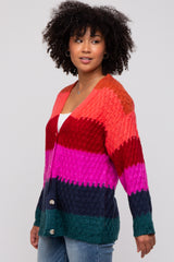 Multi-Color Color Block Button Front Cardigan