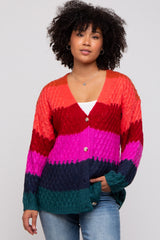 Multi-Color Color Block Button Front Cardigan