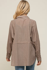 Mocha Striped Button Front Collared Long Sleeve Maternity Top