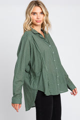 Olive Striped Button Front Collared Long Sleeve Top