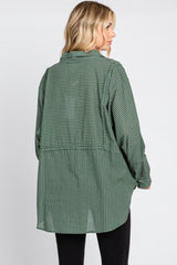 Olive Striped Button Front Collared Long Sleeve Top