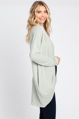 Light Olive Ribbed Open Front Cardigan