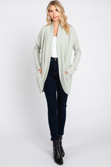 Light Olive Ribbed Open Front Cardigan