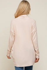 Beige Ribbed Open Front Maternity Cardigan